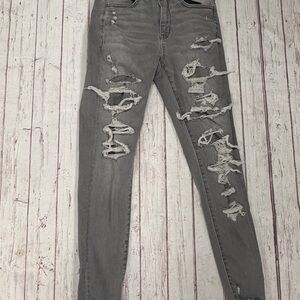 American Eagle Jegging Distressed Light Gray Womens Jeans Sz 6